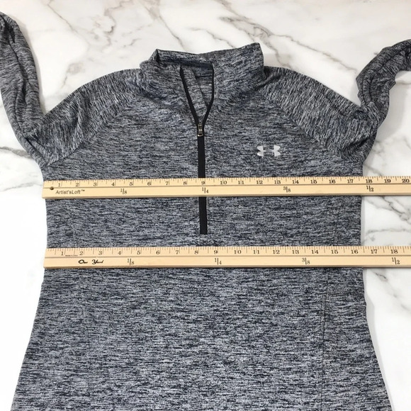 Under Armour Gray Black Space Dye Quarter Zip Pullover Top Women's Medium Loose - Picture 10 of 12
